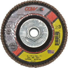 Camel Grinding Wheels - 60 Grit, 4-1/2" Disc Diam, 5/8-11 Center Hole, Type 27 Zirconia Alumina Flap Disc - 13,300 Max RPM, Poly Cotton Backing, Arbor Attaching System, Coated - Americas Industrial Supply