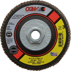 Camel Grinding Wheels - 80 Grit, 4-1/2" Disc Diam, 5/8-11 Center Hole, Type 27 Zirconia Alumina Flap Disc - 13,300 Max RPM, Poly Cotton Backing, Arbor Attaching System, Coated - Americas Industrial Supply