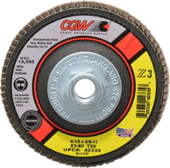 Camel Grinding Wheels - 80 Grit, 4-1/2" Disc Diam, 5/8-11 Center Hole, Type 29 Zirconia Alumina Flap Disc - 13,300 Max RPM, Poly Cotton Backing, Arbor Attaching System, Coated - Americas Industrial Supply