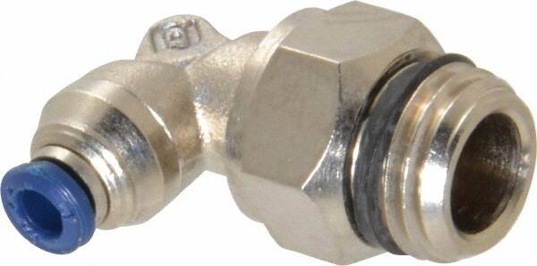 Alpha Technologies - 1/8" Outside Diam, 1/4 Universal Thread, Nickel Plated Brass Push-to-Connect Male Swivel Elbow - 250 Max psi, Tube to Universal Thread Connection, Buna O-Ring - Americas Industrial Supply