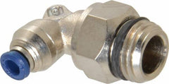 Alpha Technologies - 1/8" Outside Diam, 1/4 Universal Thread, Nickel Plated Brass Push-to-Connect Male Swivel Elbow - 250 Max psi, Tube to Universal Thread Connection, Buna O-Ring - Americas Industrial Supply