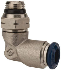 Alpha Technologies - 1/4" Outside Diam, 1/8 Universal Thread, Nickel Plated Brass Push-to-Connect Male Swivel Elbow - 250 Max psi, Tube to Universal Thread Connection, Buna O-Ring - Americas Industrial Supply