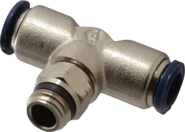 Alpha Technologies - 3/8" Outside Diam, 1/4 Universal Thread, Nickel Plated Brass Push-to-Connect Male Swivel Branch Tee - 250 Max psi, Tube to Universal Thread Connection, Buna O-Ring - Americas Industrial Supply
