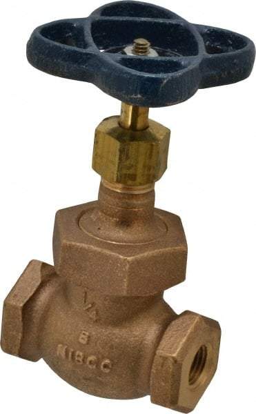 NIBCO - 1/4" Pipe, Threaded Ends, Bronze Integral Globe Valve - PTFE Disc, Screw-In Bonnet, 200 psi WOG, 125 psi WSP, Class 125 - Americas Industrial Supply