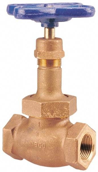 NIBCO - 1/4" Pipe, Threaded Ends, Bronze Renewable Full Plug Disc Globe Valve - Alloy Threads Disc, Union Bonnet, 400 psi WOG, 200 psi WSP, Class 200 - Americas Industrial Supply