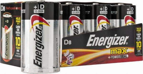 Energizer - Size D, Alkaline, 8 Pack, Standard Battery - 1.5 Volts, Flat Terminal, LR20, ANSI, IEC Regulated - Americas Industrial Supply