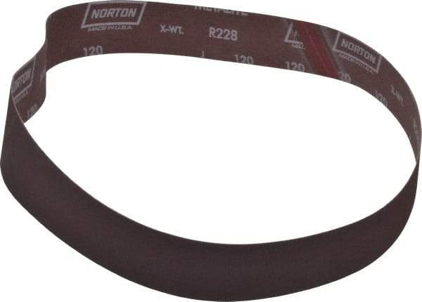 Norton - 2" Wide x 42" OAL, 120 Grit, Aluminum Oxide Abrasive Belt - Aluminum Oxide, Fine, Coated, Series R228 - Americas Industrial Supply