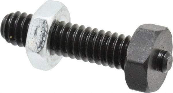 Jergens - 1/4-20 Thread, 7/16" Size, 1-1/4" Long, Black Oxide Coated, Low Carbon Steel Clamp Rest - 29/32" Thread Length, 5/32" Pin Diam x 5/64" Pin Height, 11/64" Nut Height - Americas Industrial Supply