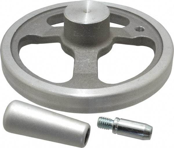 Jergens - 6", 3 Spoke Offset Handwheel with Handle - 1-1/2" Hub, Aluminum Alloy, Plain Finish - Americas Industrial Supply