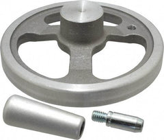 Jergens - 6", 3 Spoke Offset Handwheel with Handle - 1-1/2" Hub, Aluminum Alloy, Plain Finish - Americas Industrial Supply