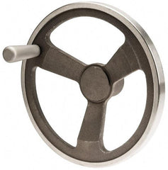 Jergens - 12", 3 Spoke Offset Handwheel with Handle - 2-1/2" Hub, Aluminum Alloy, Plain Finish - Americas Industrial Supply