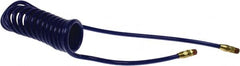 Coilhose Pneumatics - 1/4" ID, 1/4 Thread, 15' Long, Blue Polyurethane Coiled & Self Storing Hose - 125 Max psi, Male Swivel x Male Swivel - Americas Industrial Supply