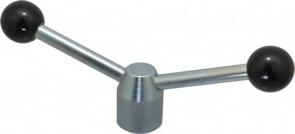 Jergens - 2 Offset Arms, 5/8-11 Inch Hole, Cadmium Plated, Tapped Clamping Handle - 15/16 Inch Deep Hole, 1/2 Inch Arm Diameter, 1-1/2 Inch Hub Diameter, 1-3/8 Inch Ball Diameter - Americas Industrial Supply