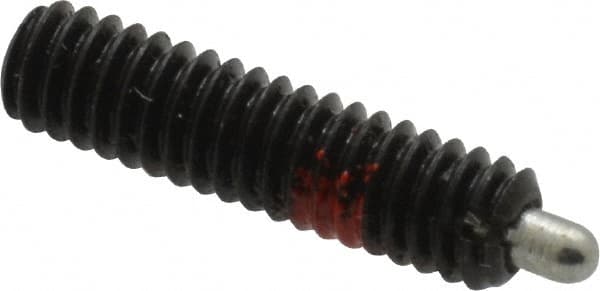 Jergens - 8-32, 5/8" Thread Length, 3/32" Plunger Projection, Steel Threaded Spring Plunger - 0.07" Max Plunger Diam, 5/8" Plunger Length, 0.7 Lb Init End Force, 2.3 Lb Final End Force, 5/64" Hex - Americas Industrial Supply