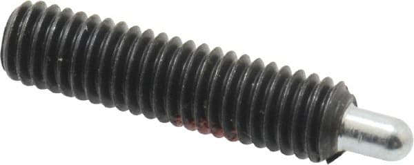 Jergens - 10-32, 3/4" Thread Length, 1/8" Plunger Projection, Steel Threaded Spring Plunger - 0.093" Max Plunger Diam, 3/4" Plunger Length, 1.3 Lb Init End Force, 2.7 Lb Final End Force, 3/32" Hex - Americas Industrial Supply