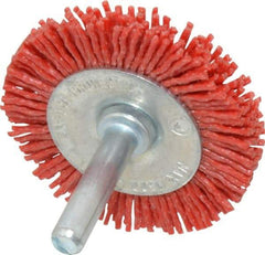 Value Collection - 2" OD, 1/4" Shank Diam, Crimped Nylon Wheel Brush - 1/4" Face Width, 5/16" Trim Length, 4,500 RPM - Americas Industrial Supply