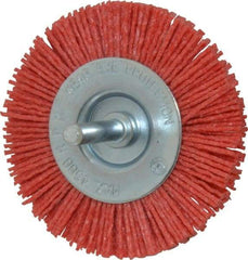 Value Collection - 3" OD, 1/4" Shank Diam, Crimped Nylon Wheel Brush - 1/4" Face Width, 5/16" Trim Length, 4,500 RPM - Americas Industrial Supply