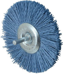 Value Collection - 4" OD, 1/4" Shank Diam, Crimped Nylon Wheel Brush - 1/4" Face Width, 5/16" Trim Length, 4,500 RPM - Americas Industrial Supply