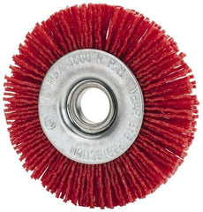 Value Collection - 3" OD, 1/2" Shank Diam, 1/2" Arbor Hole, Crimped Nylon Wheel Brush - 3/8" Face Width, 5/16" Trim Length, 4,500 RPM - Americas Industrial Supply