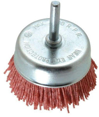 Value Collection - 3" Diam, 1/4" Hole Size Straight Wire Nylon Cup Brush - Coarse Grade, 4,500 Max RPM - Americas Industrial Supply