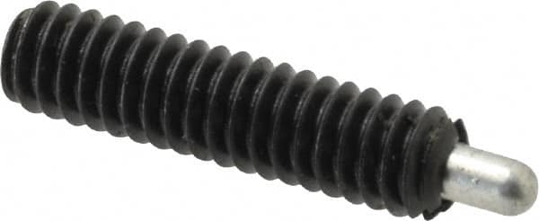 Jergens - 1/4-20, 1" Thread Length, 3/16" Plunger Projection, Steel Threaded Spring Plunger - 0.119" Max Plunger Diam, 1" Plunger Length, 1 Lb Init End Force, 4 Lb Final End Force, 1/8" Hex - Americas Industrial Supply