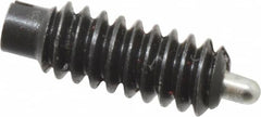 Jergens - 6-32, 3/8" Thread Length, 1/16" Plunger Projection, Steel Threaded Spring Plunger - 0.046" Max Plunger Diam, 3/8" Plunger Length, 0.5 Lb Init End Force, 1.5 Lb Final End Force - Americas Industrial Supply