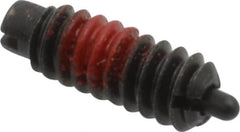 Jergens - 6-32, 3/8" Thread Length, 1/16" Plunger Projection, Steel Threaded Spring Plunger - 0.046" Max Plunger Diam, 3/8" Plunger Length, 0.5 Lb Init End Force, 3.5 Lb Final End Force - Americas Industrial Supply