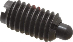 Jergens - 3/8-16, 11/16" Thread Length, 3/16" Plunger Projection, Steel Threaded Spring Plunger - 0.186" Max Plunger Diam, 11/16" Plunger Length, 1 Lb Init End Force, 12 Lb Final End Force - Americas Industrial Supply