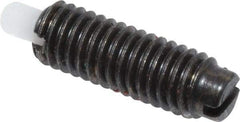 Jergens - 10-32, 9/16" Thread Length, 1/8" Plunger Projection, Steel Threaded Spring Plunger - 0.093" Max Plunger Diam, 9/16" Plunger Length, 0.3 Lb Init End Force, 3 Lb Final End Force - Americas Industrial Supply