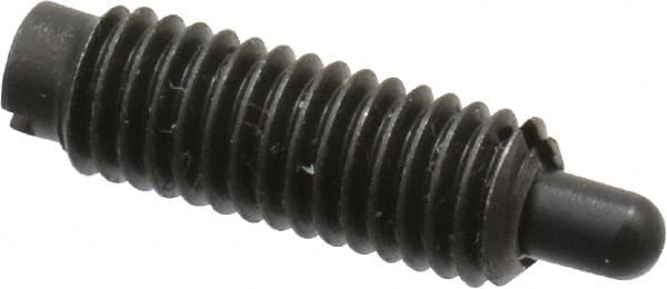 Jergens - 10-32, 9/16" Thread Length, 1/8" Plunger Projection, Steel Threaded Spring Plunger - 0.093" Max Plunger Diam, 9/16" Plunger Length, 0.5 Lb Init End Force, 5 Lb Final End Force - Americas Industrial Supply