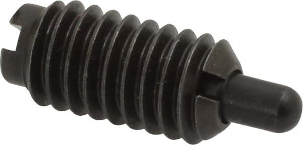 Jergens - 5/16-18, 5/8" Thread Length, 3/16" Plunger Projection, Steel Threaded Spring Plunger - 0.135" Max Plunger Diam, 5/8" Plunger Length, 0.5 Lb Init End Force, 10 Lb Final End Force - Americas Industrial Supply