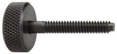 Jergens - 5/16-18 Knurled Shoulderless Dog Point Tip Grade 1215 Steel Thumb Screw - 2-1/8" OAL, 1-1/8" Head Diam x 3/8" Head Height, Black Oxide Finish - Americas Industrial Supply