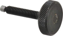 Jergens - 1/4-20 Knurled Shoulderless Swivel Pad Tip Grade 1215 Steel Thumb Screw - 1-13/16" OAL, 1" Head Diam x 5/16" Head Height, Black Oxide Finish - Americas Industrial Supply