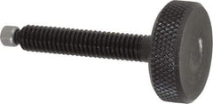 Jergens - 5/16-18 Knurled Shoulderless Swivel Pad Tip Grade 1215 Steel Thumb Screw - 2-3/8" OAL, 1-1/8" Head Diam x 3/8" Head Height, Black Oxide Finish - Americas Industrial Supply