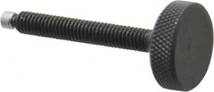 Jergens - 5/16-18 Knurled Shoulderless Swivel Pad Tip Grade 1215 Steel Thumb Screw - 2-7/8" OAL, 1-1/8" Head Diam x 3/8" Head Height, Black Oxide Finish - Americas Industrial Supply