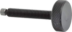 Jergens - 3/8-16 Knurled Shoulderless Swivel Pad Tip Grade 1215 Steel Thumb Screw - 2-15/16" OAL, 1-1/4" Head Diam x 7/16" Head Height, Black Oxide Finish - Americas Industrial Supply