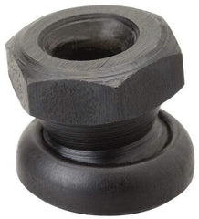 Jergens - 1/4-20, 9/16" Pad Diam, Uncoated Bottom, Steel Toggle Pad - 1/2" OAL, 1/2" Width Across Flats, Black Oxide Coated, Grade 4140, 6° Swivel Angle - Americas Industrial Supply