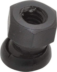 Jergens - 5/16-18, 5/8" Pad Diam, Uncoated Bottom, Steel Toggle Pad - 11/16" OAL, 9/16" Width Across Flats, Black Oxide Coated, Grade 4140, 6° Swivel Angle - Americas Industrial Supply