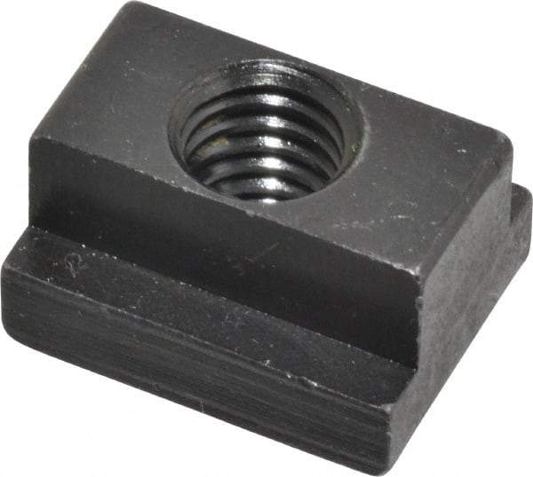 Jergens - 3/8-16 Blind Tapped T Slot Nut - 7/16" Slot Width, 11/16 x 7/32" Base Width x Height, 7/8 x 1/2" OAL x Height - Americas Industrial Supply