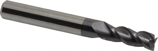 Accupro - 9/32", 3/4" LOC, 5/16" Shank Diam, 2-1/2" OAL, 3 Flute, Solid Carbide Square End Mill - Single End, AlTiN Finish, Spiral Flute, 40° Helix, Centercutting, Right Hand Cut, Right Hand Flute - Americas Industrial Supply