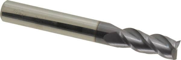 Accupro - 5/16", 3/4" LOC, 5/16" Shank Diam, 2-1/2" OAL, 3 Flute, Solid Carbide Square End Mill - Single End, AlTiN Finish, Spiral Flute, 40° Helix, Centercutting, Right Hand Cut, Right Hand Flute - Americas Industrial Supply