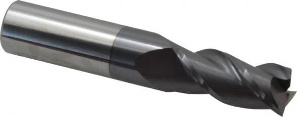 Accupro - 11/16", 1-1/2" LOC, 3/4" Shank Diam, 4" OAL, 3 Flute, Solid Carbide Square End Mill - Single End, AlTiN Finish, Spiral Flute, 40° Helix, Centercutting, Right Hand Cut, Right Hand Flute - Americas Industrial Supply