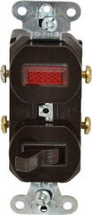 Pass & Seymour - 1 Pole, 120/125 VAC, 15 Amp, Flush Mounted, Ungrounded, Tamper Resistant Combination Switch with Pilot Light - NonNEMA Configuration, 1 Switch, Side Wiring, UL Listed 20 498 Standard - Americas Industrial Supply