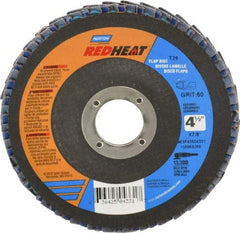 Norton - 60 Grit, 4-1/2" Disc Diam, 7/8" Center Hole, Type 29 Ceramic Flap Disc - 13,000 Max RPM, Fiberglass Backing, Arbor Attaching System, Coated - Americas Industrial Supply