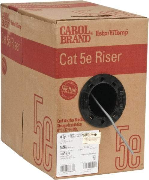 Made in USA - Cat5e, 24 AWG, 4 Wires, Unshielded Network & Ethernet Cable - Gray, Polyolefin, 1,000' OAL - Americas Industrial Supply