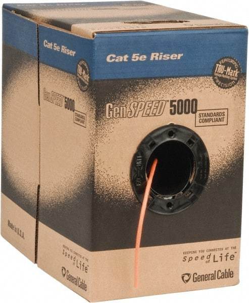 Made in USA - Cat5e, 24 AWG, 4 Wires, Network & Ethernet Cable - Orange, Polyolefin, 1,000' OAL - Americas Industrial Supply