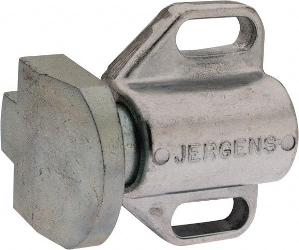 Jergens - 2" Body Width x 1-3/8" Body Len, 1/4" Stroke Len, 1-1/2" Btw Mt Hole Ctrs, Tang Square Spring Locating Stop - 32 Lb Mid End Force, 1-1/4" Stop Head Width x 1-1/2" Stop Head Height - Americas Industrial Supply