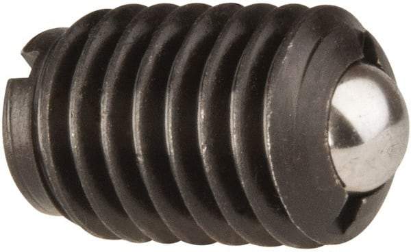 Jergens - 1/2-13, 0.281" Ball Diam, 3/4" Body Length, 0.072" Max Ball Reach, Threaded Ball Plunger - Steel Body, Stainless Steel Ball, 6 Lb Initial End Force, 30 Lb Final End Force, Locking Element - Americas Industrial Supply