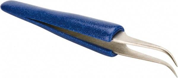 Aven - 4-1/2" OAL 7-SA Ergonomic Cushion Grip Tweezers - Curved, Super-Fine, Pointed Tips - Americas Industrial Supply