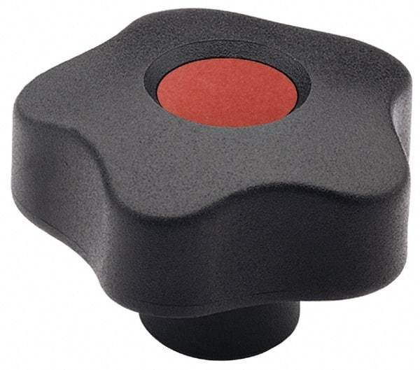 Elesa - 2.48" Head Diam, 5 Point Lobed Knob - 1/2" Hole, Thermoplastic, Black - Americas Industrial Supply